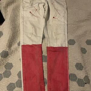 Stylish White and Red Splatter Jeans